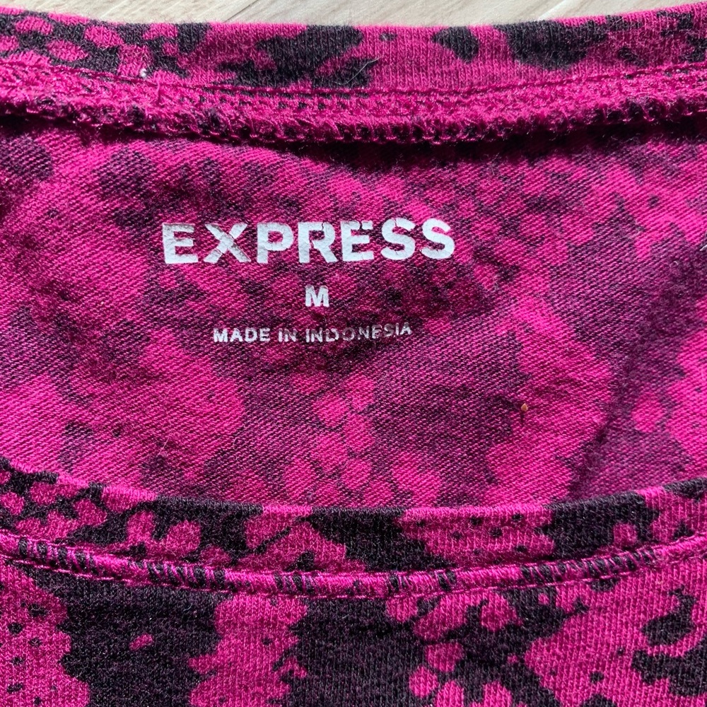 Express Snakeskin Print Long Sleeve Cotton Top -MED Pink/Black Colorful Casual - Picture 3 of 10